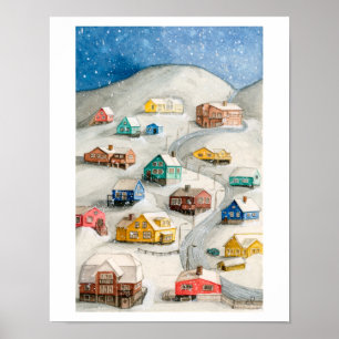 Arte de pueblo invernal nevado