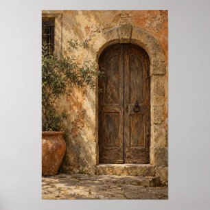 Arte de puerta de madera arqueada rústica y pared 