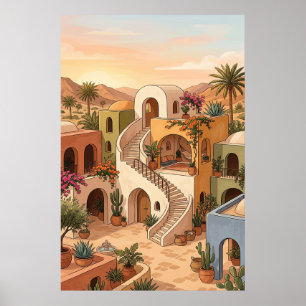 Arte de puesta de sol en pueblo del desierto - Cas