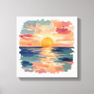 Arte de puesta de sol oceánica en acuarela