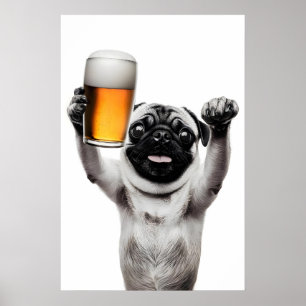 Arte de Pug Divertido Bebiendo Cerveza Humor Alcoh