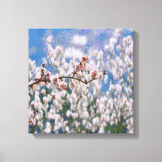 Arte de puntillismo en árbol de almendros en flor