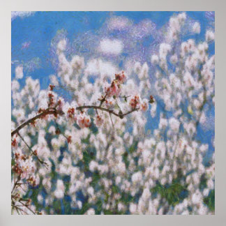 Arte de puntillismo en árbol de almendros en flor