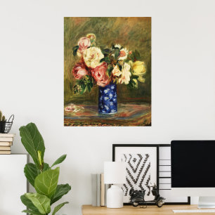 Arte de ramo de rosa rosa vintage Renoir en jarrón