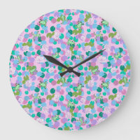 Arte de rana cutáneo reloj grande con fondo rosa