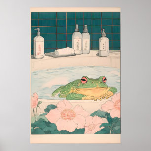 Arte de rana en bañera Impresión Japandi Pared del