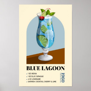 Arte de Receta de Cóctel Retro Blue Lagoon