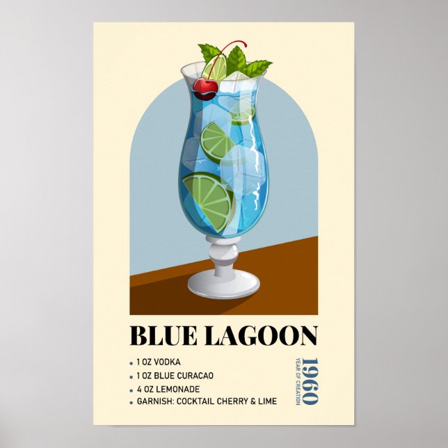 Arte de Receta de Cóctel Retro Blue Lagoon (Frente)