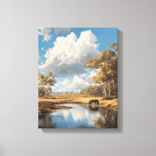 Arte de Reflejo de Caballo en Estanque bajo Cielo