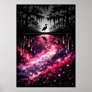 Arte de Reflejo de Garza Celestial en Pantano