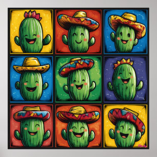 Arte de rejilla de cactus sonrientes coloridos par