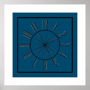 Arte de reloj y brújula azul océano, negro y gris