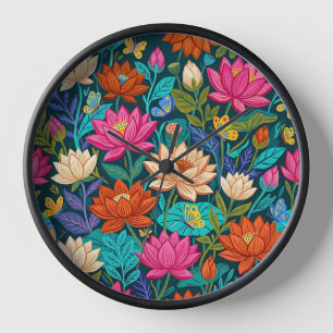 Arte de Relojes Flores de Loto Mariposas Abstracta