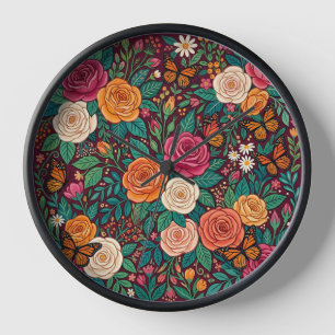 Arte de Relojes Mariposas Rosas Coloridas Abstract
