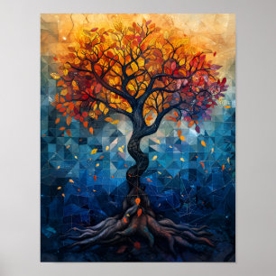 Arte de resplandor geométrico mosaico de árbol de