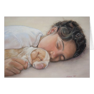 arte de retrato de beagle puppy y niño realista