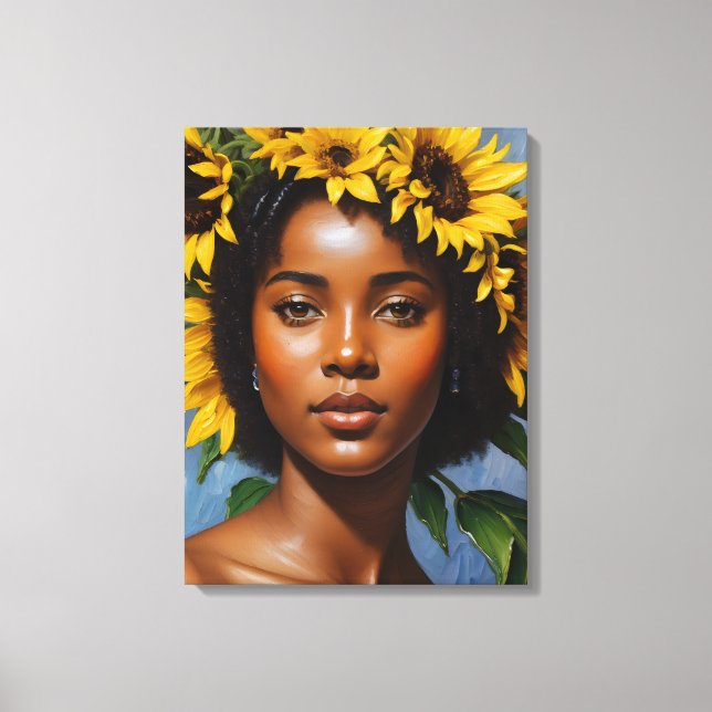Arte de retrato de girasol de mujer negra (Anverso)