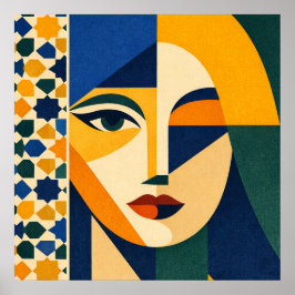 Arte de retrato de mujer en mosaico Póster geométr