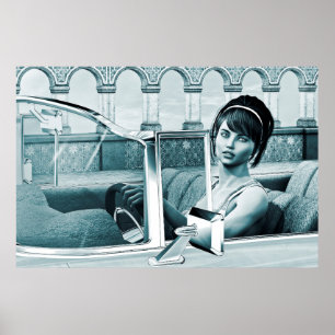 Arte de retrato de mujer glamour azul vintage