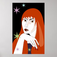 Arte de retrato de mujer pelirroja retro de moda