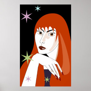 Arte de retrato de mujer pelirroja retro de moda