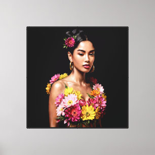 Arte de retrato de mujer surrealista floral oscuro