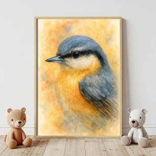 Arte de retrato de nuthatch de color de agua