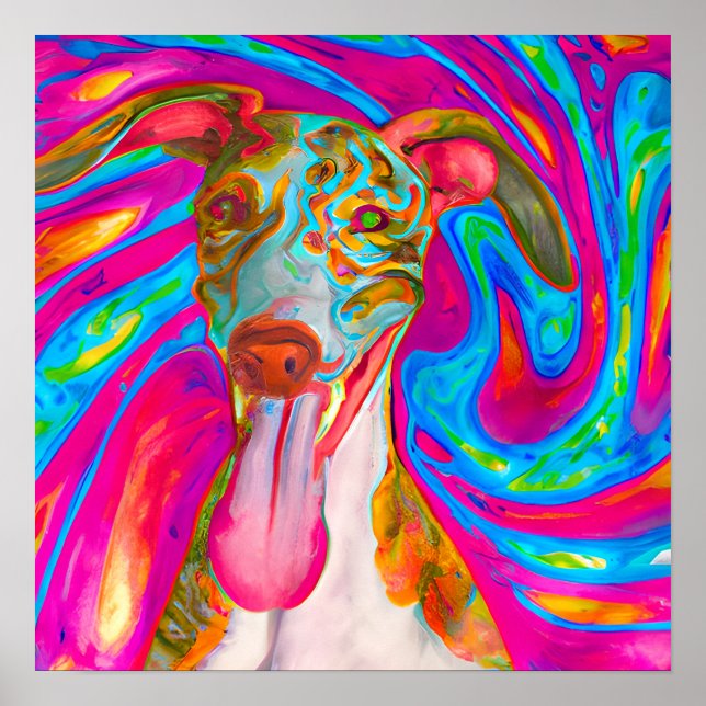Arte de retrato de perro blanco loco feliz (Frente)