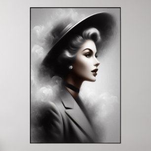 Arte de retrato femenino misterioso de la década d