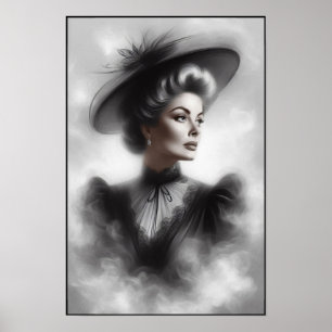 Arte de retrato femenino misterioso de la década d