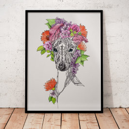 Arte de retratos de flores de perro de galgo itali