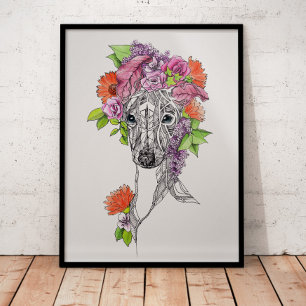Arte de retratos de flores de perro de galgo itali