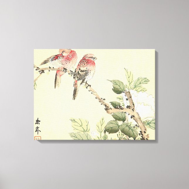 Arte de rojas y aves florales japonesas (Anverso)