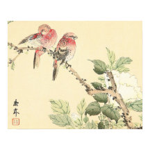 Arte de rojas y aves florales japonesas