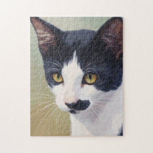 Arte de rompecabezas de gato esmoquin negro y blan