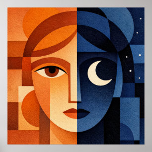 Arte de rostro femenino minimalista Terracota Geo 