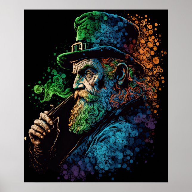 Arte de San Patricio Leprechaun Fumando Pipe Ai (Frente)