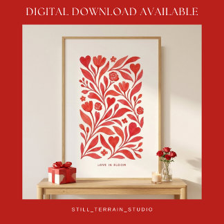 Arte de San Valentín Floral Rojo en Flor