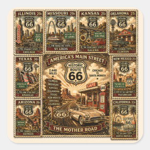 Arte de sello de viaje de la ruta 66 Americana