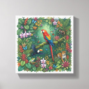 Arte de selva tropical de guacamayo tucán jaguar
