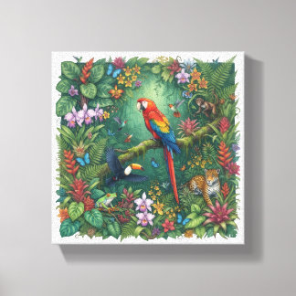 Arte de selva tropical de guacamayo tucán jaguar