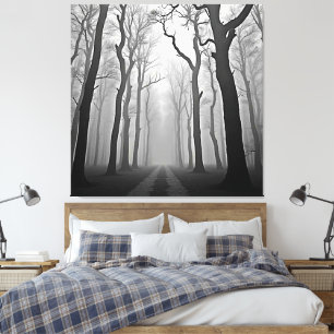 Arte de sendero forestal brumoso y siniestro