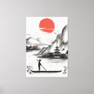 Arte de serenidad del paisaje de tinta japonesa tr