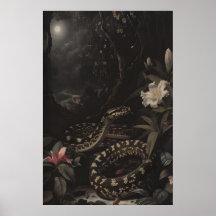 Arte de Serpiente Botánica Oscura Impresión Floral