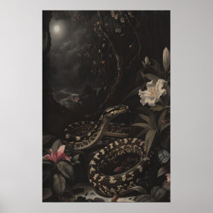 Arte de Serpiente Botánica Oscura Impresión Floral
