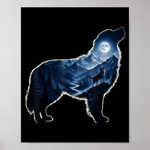 Arte de silueta de perro aullando en el bosque de 