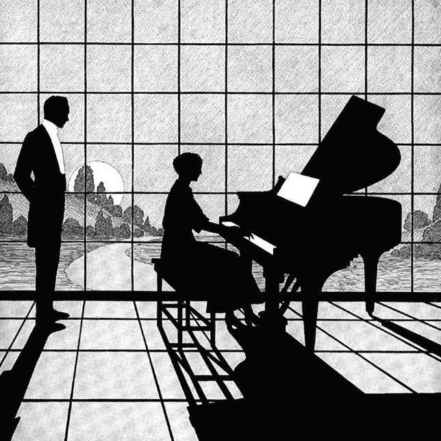 Arte de silueta de piano estilo Art Deco | Negro y (Subido por el creador)
