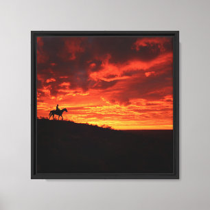 Arte de silueta de vaquero de puesta de sol roja i