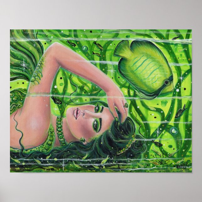 Arte de sirena esmeralda por Renee L. Lavoie (Frente)