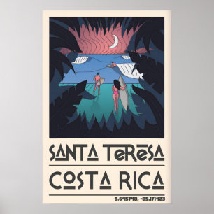 Arte de surf de Santa Teresa, surfistas y palmeras